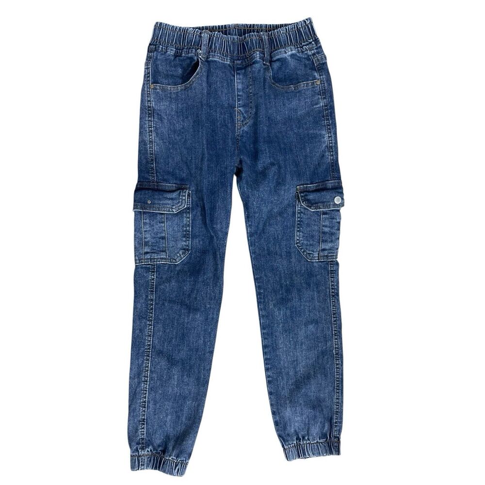 Women’s Cargo Jogger Jeans Size 28 Blue High Rise Stretch Denim Utility Pants